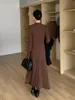 Winter New High Waist Slim Long sleeved Dress Korean Simple A-line Long Skirt