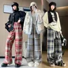 Women's Jean Wide Leg Harajuku 2023 Autumn Drawstring Red Checked Trousers Y2k Streetwear Classic Pants Warm Winter Vintage Plaid 231208