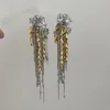 Dangle Chandelier Vintage Gold Color Fireworks Wheat Pearl Flower Zircon Tassel Earrings for Women Wedding Brides Jewelry Daily Pendant Gifts 231208