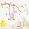 Stickers muraux Dessin animé mignon balançant éléphant papillon brancheaquarelle pépinière autocollant stickers muraux Art imprimer enfants garçons chambre décor à la maison 231208