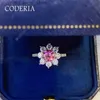 With Side Stones 2 Pink Diamond Ring Plated 18K White Gold Sterling Silver Moissanite Flower Rings for Women Certified GRA Jewelry YQ231209