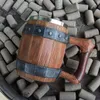 Mugs Barrel Style Beer Cup Stainless Steel Resin Wine Mug Handmade Imitation Wood Double Wall Cup 600ml Outdoor Camping BBQ Mugs 231208
