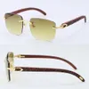 Whole High quality Metal Rimless Large Square Sunglasses Carved Wood Unisex Decor Wooden Frame C Decoration 18K Gold Brown Sun264q