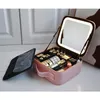 Cosmetic Bags Cases Smart LED Makeup bag For Women With Mirror Compartments Waterproof PU Leather Travel Case 231208