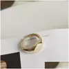 Encantos 925 Sterling Sier Joyería Redonda Anillos de declaración abiertos para mujeres Anillos Mujer 18K Regalos de color oro Moda Anillo ajustable Gota Dhbtr