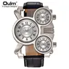 Relógios de pulso Oulm Mens Vintage Steampunk Punk Couro Banda Relógios 3 Fuso Horário Japão Movimento Rock Roll Estilo Casual Quartz Mont291m