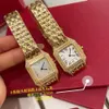 Fullt varumärkesklockor Woman Girl 27mm Square Diamond Swiss Movement Rostfritt stål Metal Band Luxury AAA Tank Quartz Clock Ct 102