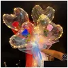 Party Decoration Led Bobo Balloon Flashing Light Heart Shaped Rose Flower Ball Transparent Wedding Valentines Day Gift Drop Delivery Dhvm4