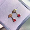 Hoop Earrings Design Styel Ruby Stud For Office Woman 4mm 6mm Total 0.8ct Heated Natural 925 Silver With Gold Plating