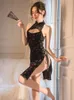 Cheongsam de tamaño ajustable, lencería de rol para Qipao largo y Sexy, vendaje alto dividido, fiesta tradicional china erótica sexy