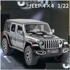 Gegoten modelauto's Gegoten model 1/22 Jeeps Wrangler Pickup Terreinwagen Legering Auto Simatie Geluid en licht Metaal Speelgoedcollectie G Dh6Qf