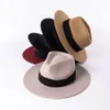 100％ウールジャズフェドーラ女性のための男性男性レトロカジュアルワイドブリムパナマフェルトキャップアウトドアショッピングパーティーチャーチフェルト帽子