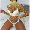 Tuta intera femminile a rete di alta qualità, abbigliamento da donna, body trasparente sexy, costume da donna erotico, tuta cava, sexy