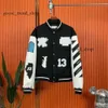 Offs Automne et hiver Veste de marque 2023 Nouveau manteau Homme et femme Amoureux OW Industrie lourde Laine brodée Épissée Manches en cuir Bomber 406