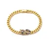 Accessoires de mode 2023 Bijoux en or avec tête de léopard Bracelet en or à maillons cubains épais