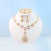 Fashion vintage Clear Crystal Gold Color African Bridal Costume Sieraden Sets Nigeriaans Wedding Water Drop Necklace oorbellen5667521