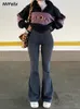 レディースジーンズフレアワイドレッグジーンズ女性エラスティックハイウエストスキニーママパンツファッション特大のカジュアルウィンターズボンストリートウェア231208