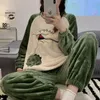 Frauen Schlaf Lounge Herbst Winter Pyjamas Niedlichen Cartoon Gedruckt Nachtwäsche Casual Home Wear Set Mädchen Gestrickte Größe M3XL Pijamas Mode Pyjama 231208