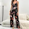 Vêtements de nuit pour femmes Imprimer Pyjamas Ensemble Sexy Strap Toppants Pijamas Sleep Suit Chemise d'été 2PCS Femmes Satin Soyeux Lingerie Intime