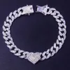 Fußkettchen GLAMing Hip Hop Bling Herzförmiges Kristall-Fußkettchen für Damen Herren Miami Tenniskette Cuban Link Iced Out Fußschmuck 231208