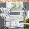 Escorredor de pratos de 2 a 3 camadas, suporte para lavagem de cozinha, cesta de ferro banhado, pia de cozinha, escorredor de pratos, prateleira organizadora t3371