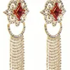 Urok Kolczyki wiszące z frędzlami Vintage For Women Red Blawling Rhinestone Ear Clip Bohemian geometryczne luksusowe biżuteria ślubna Prezent 231208