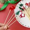 Vorken 100 Stuks Kerst Bamboe Spies Cocktail Picks Cupcake Topper Wegwerp Dessert Tandenstokers Jaar Party Decor Supplies
