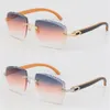 Rimless Wood C Decoration Square shape face Sunglasses Vintage Carving Lens Black Inside Orange Wooden glasses 18K Gold metal fram287H