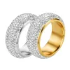 Hip Hop Iced Out Bling Ring 14k Geel Goud CZ Zirconia Bruiloft Verlovingsringen Voor Vrouwen Mannen