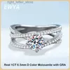 With Side Stones EWYA Sparkling Real D Color 1CT Moissanite Rings For Women S925 Silver Plated 18K Gold Pass Diamond Test Ring Wedding Band Gift YQ231209