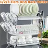 2-3 Tiers Dish Drying Rack Kitchen Washing Holder Basket Plated Iron Kitchen LNIFE Sink Dish Drainer Drying Rack Organizer Shelf T227y