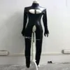 Mode dames Catsuit Kostuums PVC Kunstleer sexy meisjes zwarte kleur jumpsuit open buste en crotchless terug Zipper305D