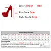 Scarpe eleganti Décolleté sexy con tacco alto rosso Décolleté con plateau 17 cm Scarpe da donna con plateau in pelle verniciata con punta tonda e cinturino con fibbia 231208