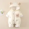 Rompers AYNIGIELL Winter Baby Jumpsuit Thick Warm Infant Hooded Inside Fleece born Boy Girl Overalls Outerwear Sets 231208