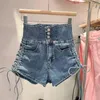 Kjolar rosa denim shorts 2023 sommarklänning västerländsk stil enkelbröst hög midja