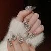 Uñas postizas Decoración de diamantes de imitación de perlas Falso largo a prueba de astillas a prueba de manchas para mujeres y niñas Salón de uñas