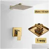 Bathroom Shower Sets Golden Bathroom Shower Faucets Set 3-Ways Rainfall System Wall Mounted 8 10 12 Head Brass Tub Spout Cold Mixer Ta Dh7Zs