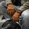 Mantens Men's Frosted äkta läderhandskar män Motorcykel som kör hela fingervinterhandskarna med päls vintage brun kohud l240t