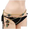 Chaînes de ventre Égyptien Or Métal Bleu Cristal Gland Taille Chaîne Plage Loisirs Femmes Ceinture Creuse Turc Indien Vintage Bijoux Drop D Dhjvu