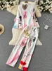 Calças femininas de duas peças Retro Moda Abstrata Impressão Blazer Set Mulheres Outfits Profissional Manga Longa Jaqueta Calças Ternos Feminino 231208