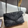 2023 Puffer denim Flap Bag Luxury Designer Kvinnor Totes Handväska Purse Frosted Cowboy Shoulder Bags Crossbody Clutch Gold Chain Wallet Metal Letter Mönster20