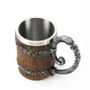 Bouteilles d'eau Bois Imitation Baril Tasses à bière en acier inoxydable Style Viking Tasse à bière en bois Tankard Drinkware comme cadeau de Noël 231208