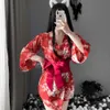 Summer Women's Sexy Pure Desire Chiffon Printed Dress Set Japanese Kimono Uniform Temptation Cosplay Anime Costume