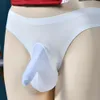 Sexy masculino tangas sissy sem costura cintura baixa calcinha de seda gelo g string bainha bolsa gay wear briefs roupa interior erótica