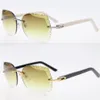 3 0 Sonnenbrille mit dicker, geschnitzter Linse, randlos, Metallmischung, Azteken-Schwarzplank-Sonnenbrille, Unisex, optisch, Katzenauge, 18 Karat Goldrahmen, UV400, schlank2698