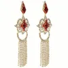 Urok Kolczyki wiszące z frędzlami Vintage For Women Red Blawling Rhinestone Ear Clip Bohemian geometryczne luksusowe biżuteria ślubna Prezent 231208