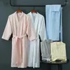 Vêtements de nuit pour hommes Coton Hommes Sucer l'eau Longue Terry Robes de bain Plus Taille Kimono Gaufre Peignoir El Serviette Robes de chambre Femmes Spa