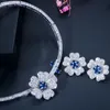 Zestawy biżuterii ślubnej Cwwzircons Druzy CZ Stone Big Red Flower Bridal Choker Naszyjnik i kolczyki Kostium imprezowy dla narzeczonych T0518 231208