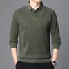 Autumn and winter new plush and thickened boutique men's fake two-piece knitted sweater for middle-aged and elderly men's sweater