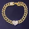 Fußkettchen GLAMing Hip Hop Bling Herzförmiges Kristall-Fußkettchen für Damen Herren Miami Tenniskette Cuban Link Iced Out Fußschmuck 231208